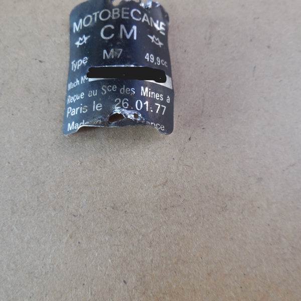 plaque d identification motobecane  M 7