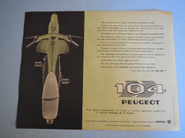 ancienne affiche publicitaire  104 Peugeot