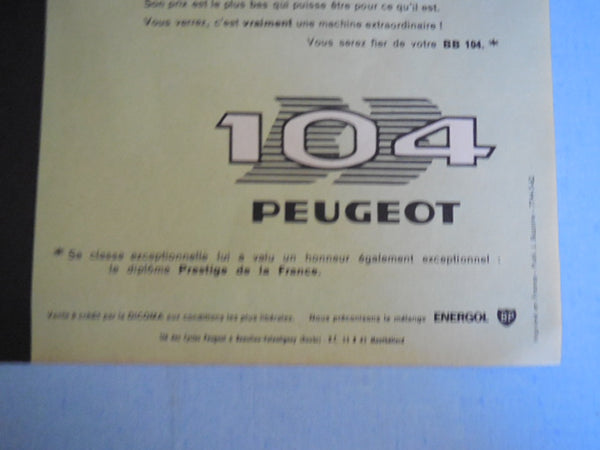 ancienne affiche publicitaire  104 Peugeot
