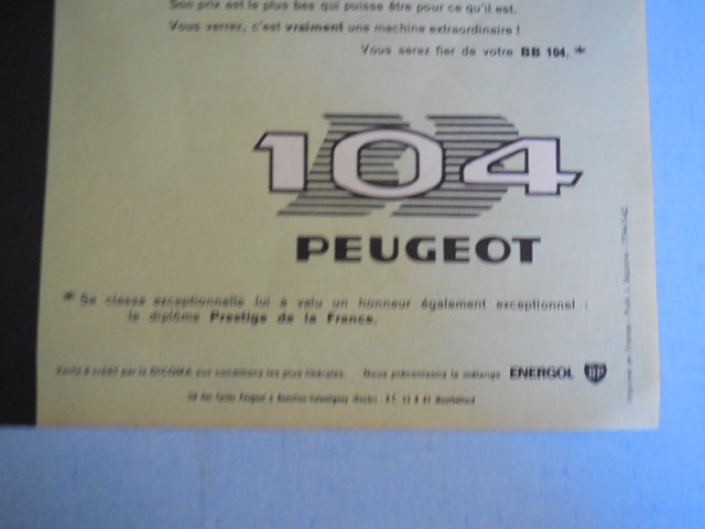 ancienne affiche publicitaire  104 Peugeot
