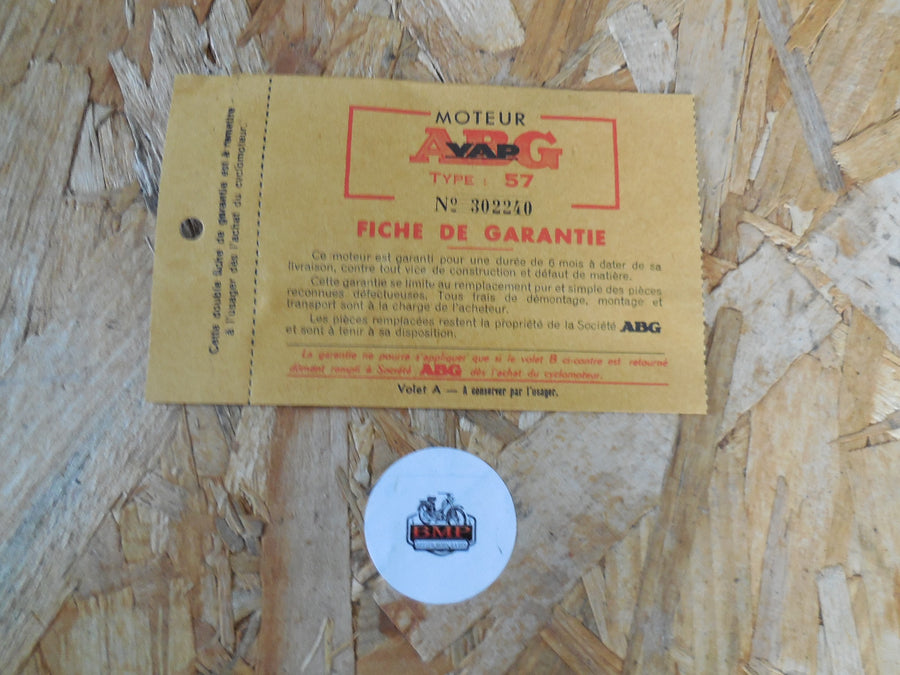 carte d enregistrement de garantie   moteur  ABG