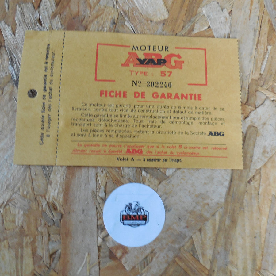 carte d enregistrement de garantie   moteur  ABG