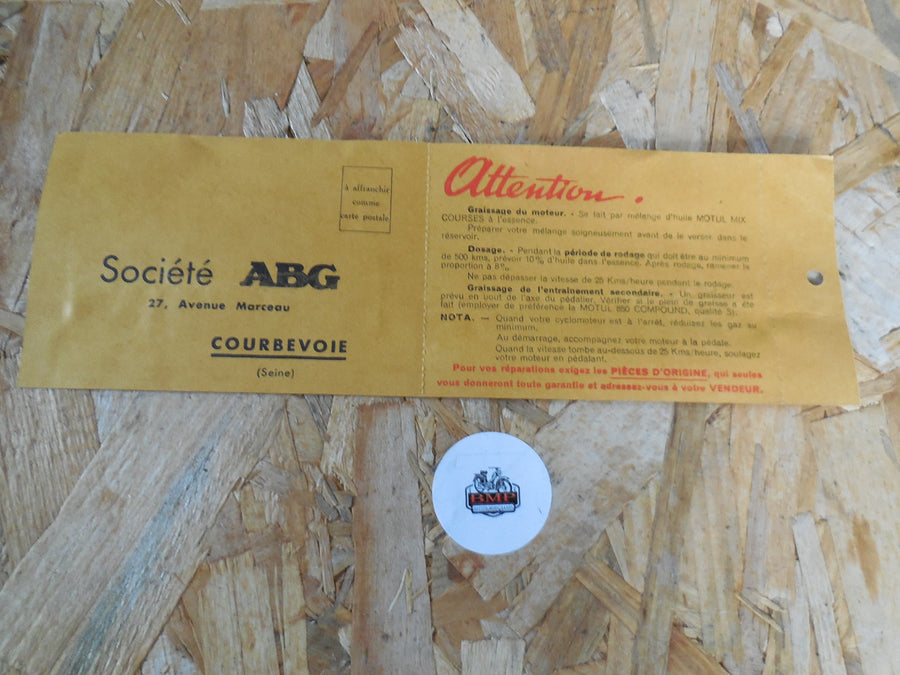carte d enregistrement de garantie   moteur  ABG