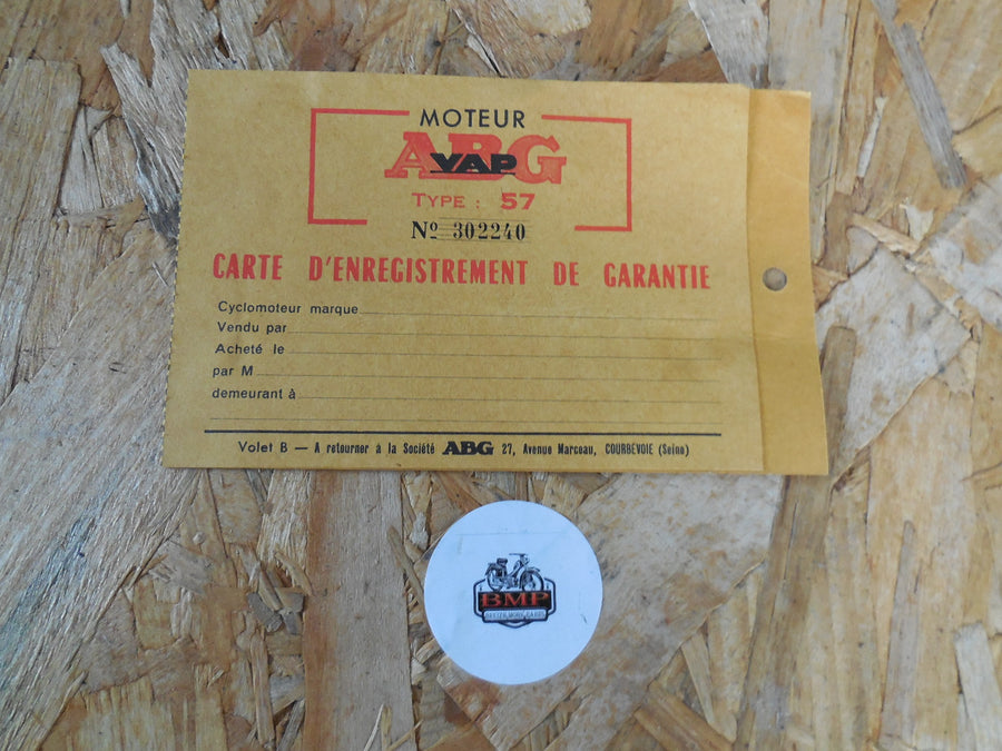 carte d enregistrement de garantie   moteur  ABG
