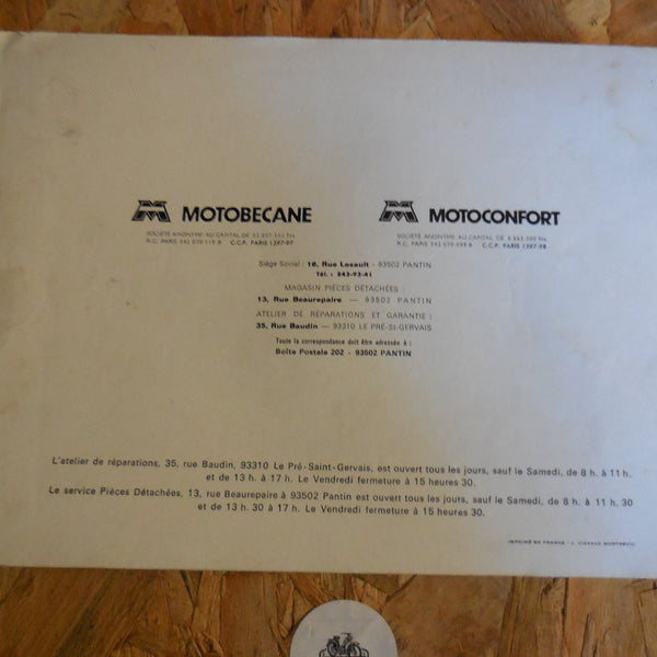 notice  de réparation  freins  Motobécane